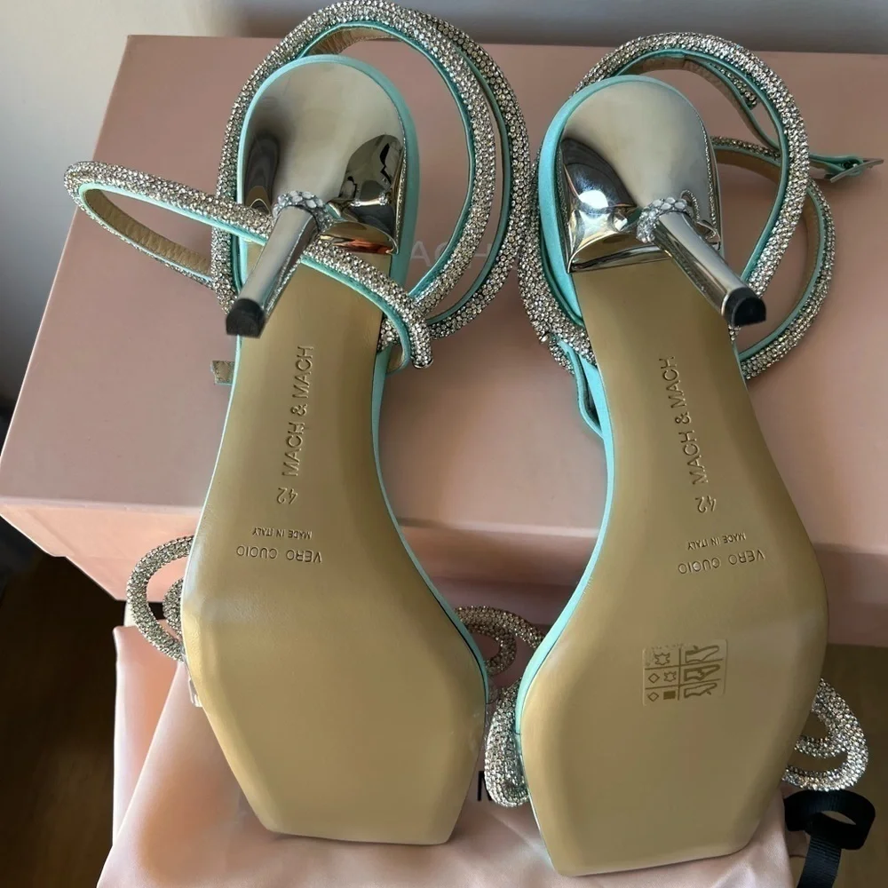 MACH & MACH Double Crystal Bow Square Toe Sandal Mint - Picture 11 of 14